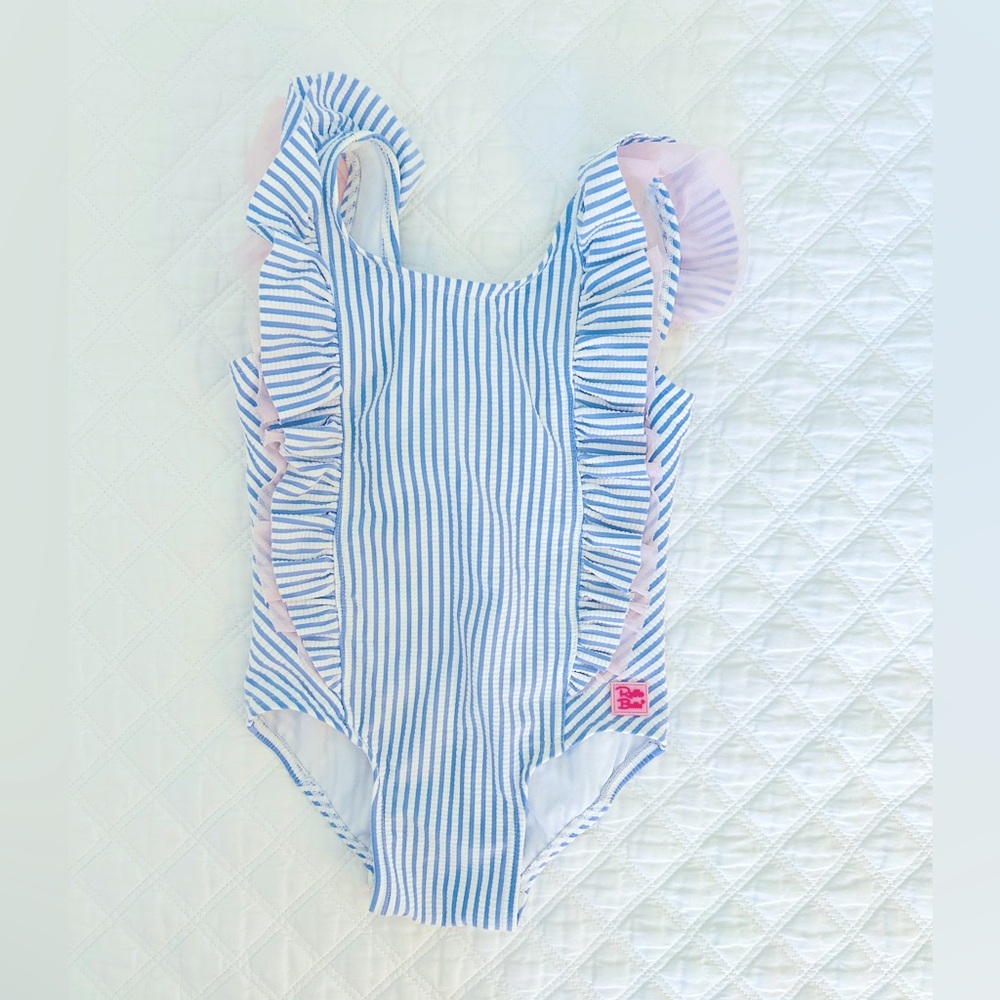 RuffleButts Girls Seersucker Waterfall One-Piece Swimsuit, size 2T